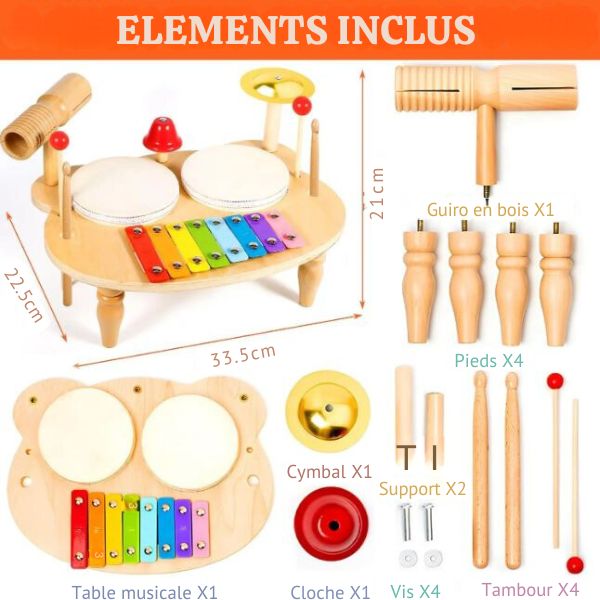 Kit Complet d'Instruments de Musique Éducatifs (Bois)