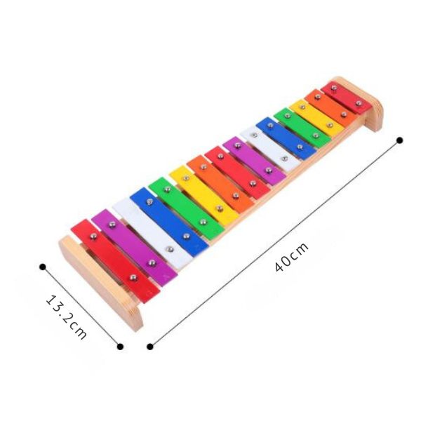 Xylophone 15 notes colorées, mesurant 40 cm de long et 13,2 cm de large.