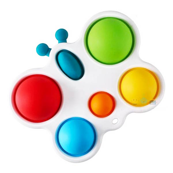 Un pop it pour bébé en forme de papillon, composé de bulles colorées en silicone pour un jeu tactile et sensoriel idéal pour les tout-petits.