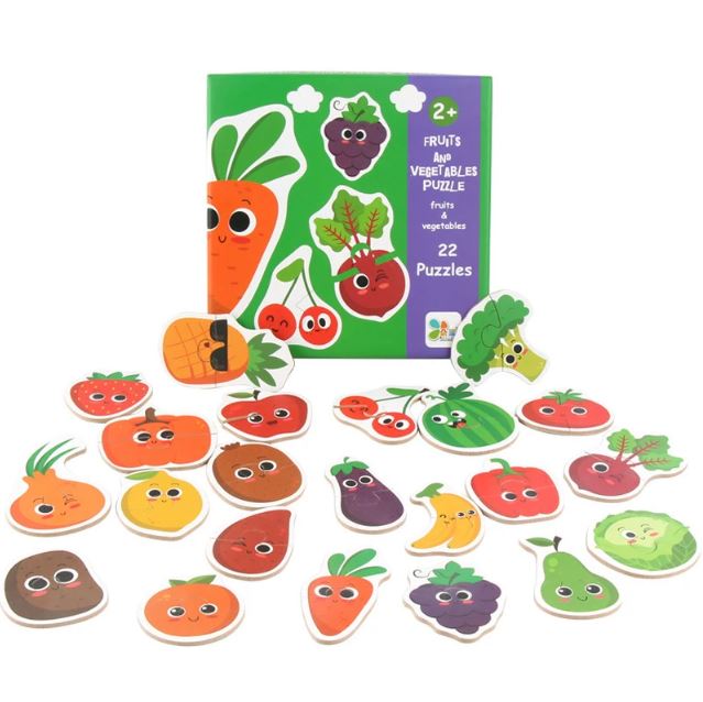 Puzzle 2 pièces fruits et légumes pour enfants de 2 ans et plus, comprenant 22 puzzles colorés pour apprendre à identifier les fruits et légumes tout en s'amusant.